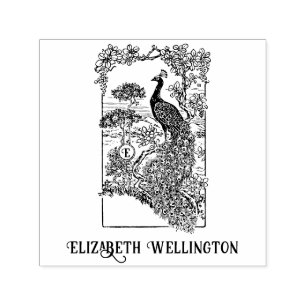 Elegante Peacock in Tuinnaam Initiaal Zelfinktende Stempel