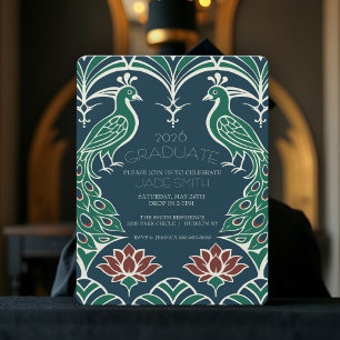 Elegante Peacock & Lotus Classy Art Deco Afstudere Kaart