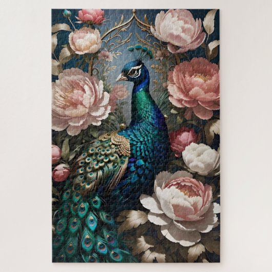 Elegante Peacock Pink Peonies Legpuzzel (Verticaal)
