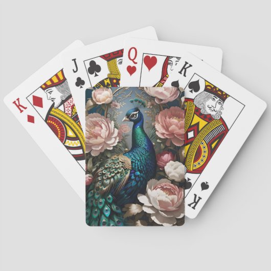 Elegante Peacock Pink Peonies Pokerkaarten (Achterkant)