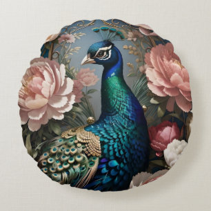Elegante Peacock Pink Peonies Rond Kussen