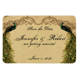 Elegante Peacock Posh Bruiloft Save the Date Magneet