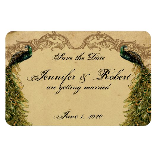 Elegante  Peacock Posh Bruiloft Save the Date Magneet (Horizontaal)