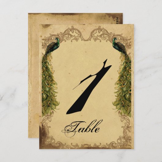 Elegante Peacock Posh Trouwtafel Nummer Briefkaart (Voorkant / Achterkant)