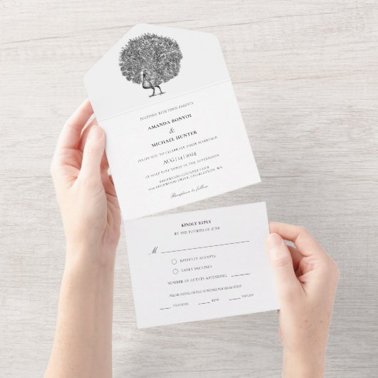 Elegante  Peacock Tri-Fold Seal en verzenden All In One Uitnodiging (Afscheurbaar)