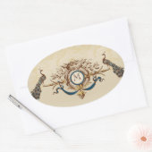 Elegante Peacock Trouwstickers met Monogram Ovale Sticker (Envelop)