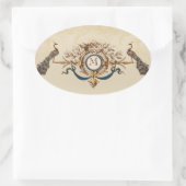Elegante Peacock Trouwstickers met Monogram Ovale Sticker (Tas)