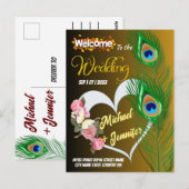 Elegante Peacock Veer & Roos Aangepaste Bruiloft Briefkaart (Voorkant / Achterkant)