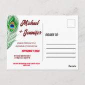 Elegante Peacock Veer & Roos Aangepaste Bruiloft Briefkaart (Achterkant)