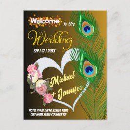 Elegante Peacock Veer & Roos Aangepaste Bruiloft Briefkaart