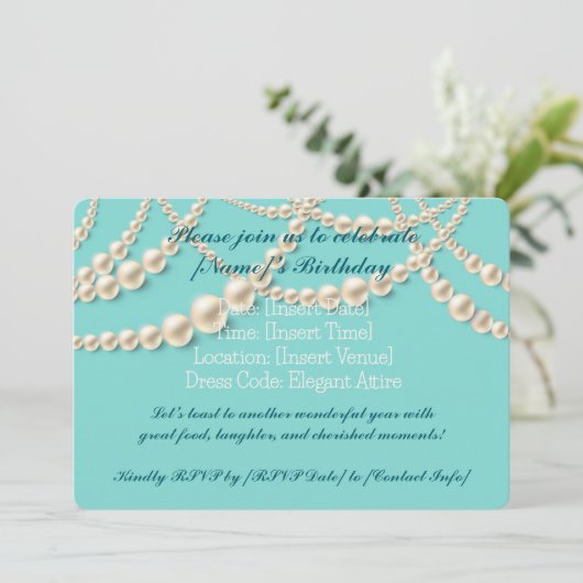 Elegante Pearl Birthday Dinner Invitation Kaart (Staand voorkant)