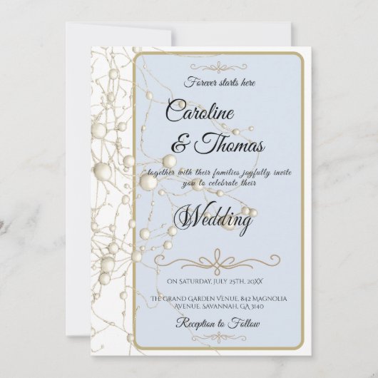 Elegante Pearl Gold Script Wedding Romantische Par Kaart (Voorkant)