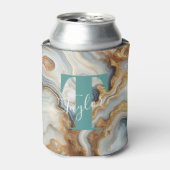 Elegante Pearl Golden Agate Custom Monogram Blikjeskoeler (Blikje Voorkant)