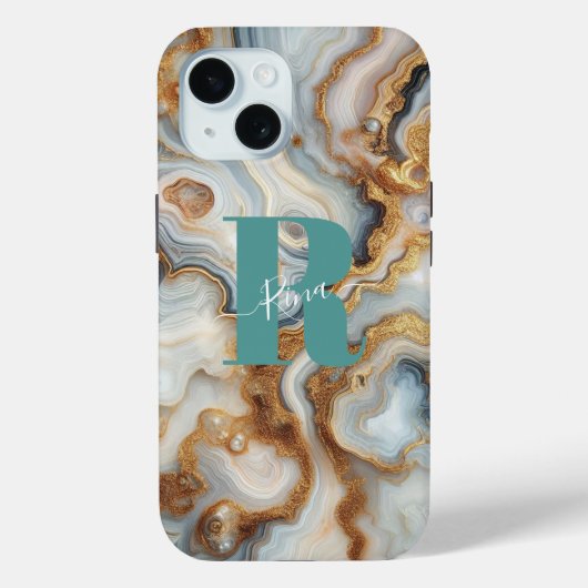 Elegante Pearl Golden Agate Custom Monogram Case-Mate iPhone Case (Achterkant)