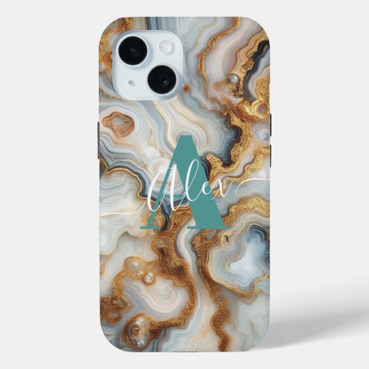 Elegante Pearl Golden Agate Custom Monogram Case-Mate iPhone Case (Achterkant)
