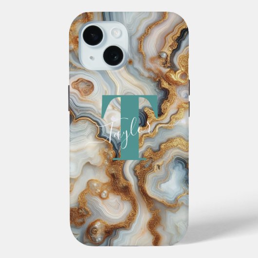 Elegante Pearl Golden Agate Custom Monogram Case-Mate iPhone Case (Achterkant)