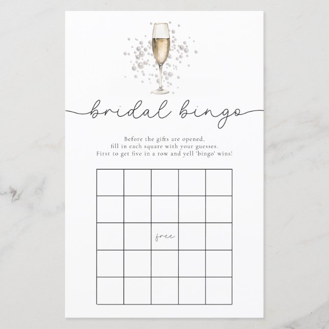 Elégante Pearls & Prosecco Bridal Bingo Carte de j (Devant)