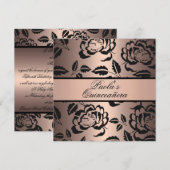Elégante Pêche et Rose noir Quinceañera Invitation (Devant / Derrière)