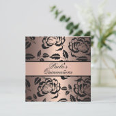 Elégante Pêche et Rose noir Quinceañera Invitation (Debout devant)