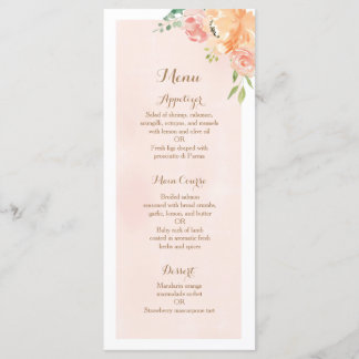 Elégante pêche fleur mariage menu de réception dîn