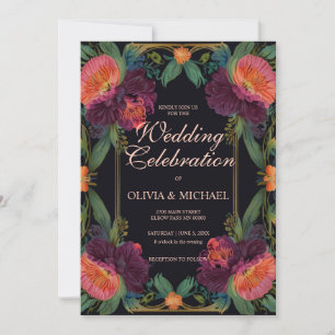 Elégante pêche magenta vintage Mariage invitations