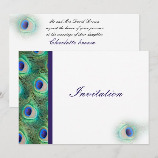 elegante pekkobalt blauwe bruiloft uitnodiging (Voorkant / Achterkant)