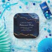 Elegante Pensioen Partij Marine Blauw Goud Agaat Papieren Bordje (Feest)