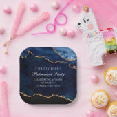 Elegante Pensioen Partij Marine Blauw Goud Agaat Papieren Bordje (Feest)