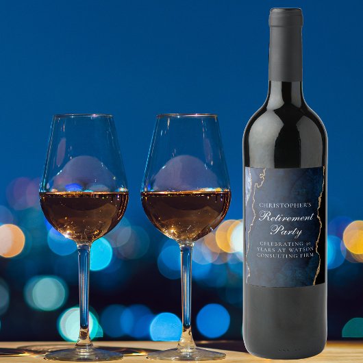 Elegante Pensioen Partij Marine Blauw Goud Agaat Wijn Etiket