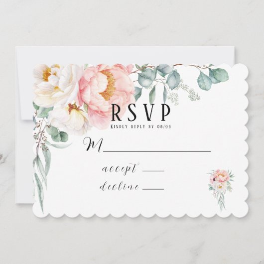 Elégante Peonies Roses Eucalyptus Cartes RSVP (Devant)