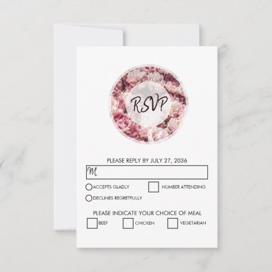 Elégante Peonies Roses Mariage Cartes RSVP (Devant)