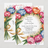 Elegante Peony Bouquet Trouwdouche Kaart (Voorkant / Achterkant)