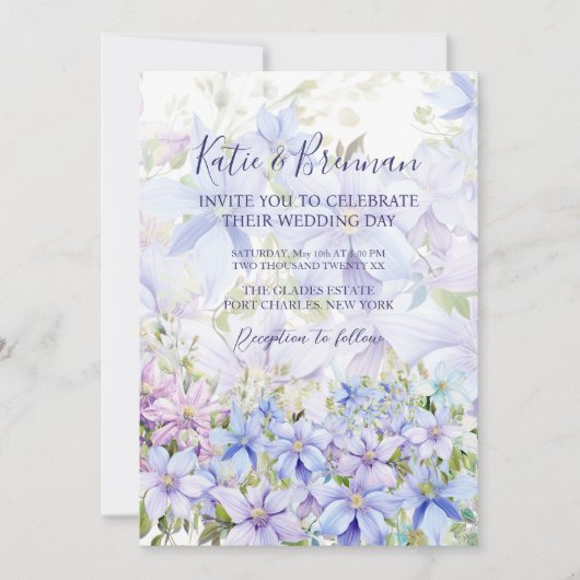 Elegante Periwinkle Clematis QR Code Trouwfoto Kaart (Voorkant)