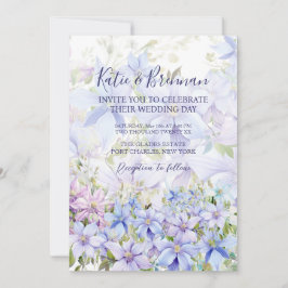 Elegante Periwinkle Clematis QR Code Trouwfoto Kaart