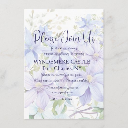 Elegante Periwinkle Clematis QR Code Wedding Informatiekaartje (Voorkant)