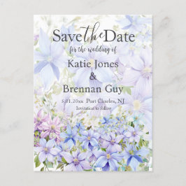 Elegante Periwinkle Clematis Wedding Save the Date Briefkaart