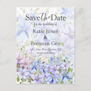 Elegante Periwinkle Clematis Wedding Save the Date Briefkaart