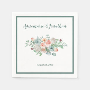 Elegante perzik abrikozen munt waterverf bloemen servet