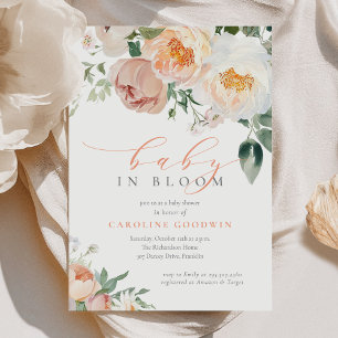 Elegante perzik Baby in bloei meisje Baby shower Kaart