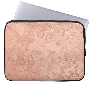 Elegante Perzik Bloemen Laptop Mouw Sleeve