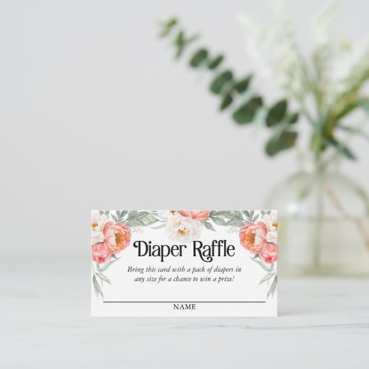 Elegante Perzik Bloemen Luier Raffle Script Tekst Informatiekaartje (Staand voorkant)