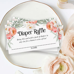 Elegante Perzik Bloemen Luier Raffle Script Tekst Informatiekaartje