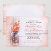 Elegante perzik bloemen Mason Jar repetitie diner Kaart (Voorkant / Achterkant)