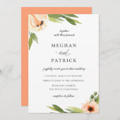 Elegante perzik bloemenbruiloft kaart (Voorkant / Achterkant)