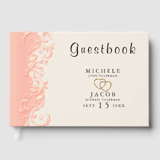 Elegante Perzik Bloemige Spiraal Gastenboek (Voorkant)
