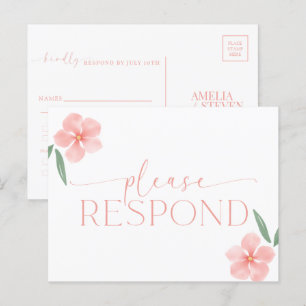 Elegante Perzik Bloemige Trouw-RSVP Briefkaart