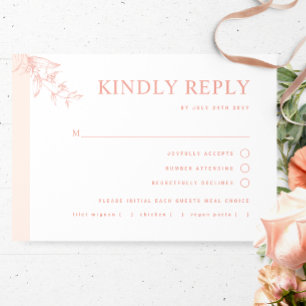 Elegante perzik bruiloft met / zonder maaltijd RSVP kaartje