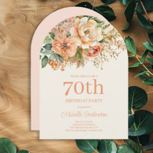 Elegante Perzik Crème Bloem 70e Verjaardag Boog Kaart