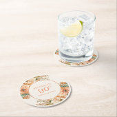 Elegante Perzik Crème Bloemen 90ste Verjaardag Ronde Kartonnen Onderzetter (Insitu)