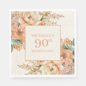 Elegante Perzik Crème Bloemen 90ste Verjaardag Servet (Voorkant)